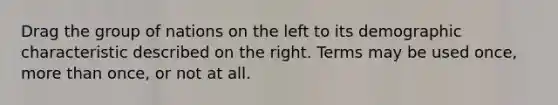 Drag the group of nations on the left to its demographic characteristic described on the right. Terms may be used once, more than once, or not at all.