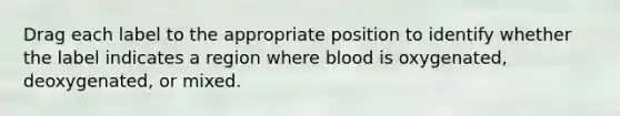 Drag each label to the appropriate position to identify whether the label indicates a region where blood is oxygenated, deoxygenated, or mixed.