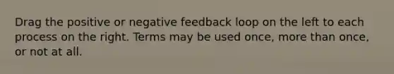 Drag the positive or negative feedback loop on the left to each process on the right. Terms may be used once, more than once, or not at all.