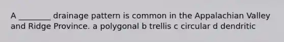 A ________ drainage pattern is common in the Appalachian Valley and Ridge Province. a polygonal b trellis c circular d dendritic