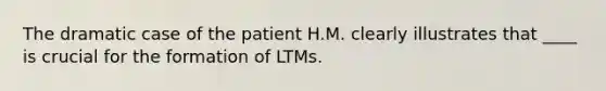 The dramatic case of the patient H.M. clearly illustrates that ____ is crucial for the formation of LTMs.