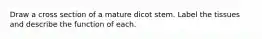 Draw a cross section of a mature dicot stem. Label the tissues and describe the function of each.