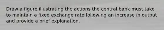 Draw a figure illustrating the actions the central bank must take to maintain a fixed exchange rate following an increase in output and provide a brief explanation.