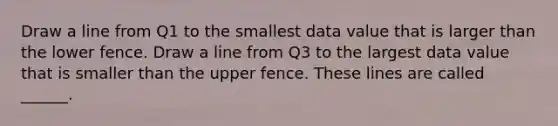 Draw a line from Q1 to the smallest data value that is larger than the lower fence. Draw a line from Q3 to the largest data value that is smaller than the upper fence. These lines are called ______.