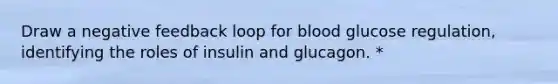 Draw a negative feedback loop for blood glucose regulation, identifying the roles of insulin and glucagon. *