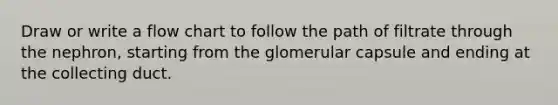 Draw or write a flow chart to follow the path of filtrate through the nephron, starting from the glomerular capsule and ending at the collecting duct.