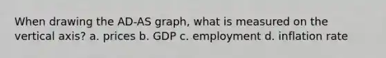 When drawing the AD-AS graph, what is measured on the vertical axis? a. prices b. GDP c. employment d. inflation rate