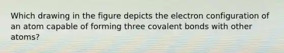 Which drawing in the figure depicts the electron configuration of an atom capable of forming three covalent bonds with other atoms?