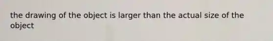 the drawing of the object is larger than the actual size of the object