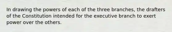 In drawing the powers of each of the three branches, the drafters of the Constitution intended for the executive branch to exert power over the others.