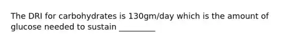 The DRI for carbohydrates is 130gm/day which is the amount of glucose needed to sustain _________