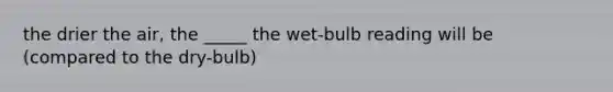 the drier the air, the _____ the wet-bulb reading will be (compared to the dry-bulb)