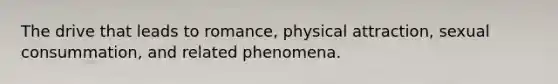 The drive that leads to romance, physical attraction, sexual consummation, and related phenomena.