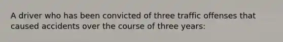 A driver who has been convicted of three traffic offenses that caused accidents over the course of three years: