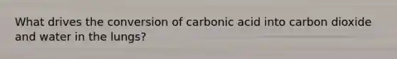 What drives the conversion of carbonic acid into carbon dioxide and water in the lungs?