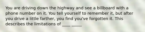 You are driving down the highway and see a billboard with a phone number on it. You tell yourself to remember it, but after you drive a little farther, you find you've forgotten it. This describes the limitations of ____ _____