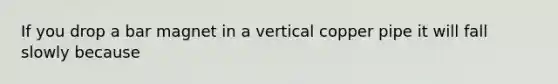 If you drop a bar magnet in a vertical copper pipe it will fall slowly because