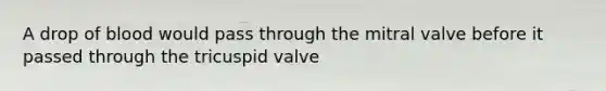 A drop of blood would pass through the mitral valve before it passed through the tricuspid valve