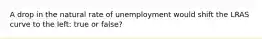 A drop in the natural rate of unemployment would shift the LRAS curve to the left: true or false?