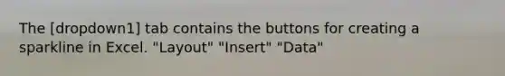 The [dropdown1] tab contains the buttons for creating a sparkline in Excel. "Layout" "Insert" "Data"