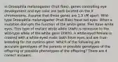 In Drosophila melanogaster (fruit flies), genes controlling eye development and eye color are both located on the X chromosome. Assume that these genes are 1.5 cM apart. Wild-type Drosophila melanogaster (fruit flies) have red eyes. When a mutation disrupts the function of the white gene, flies have white eyes. This type of mutant white allele (Xwh) is recessive to the wild-type allele of the white gene (XWH). A white-eyed female is crossed with a white eyed male; both have eyes and are true-breeding for the eyeless gene. Which of the following are accurate genotypes of the parents or possible genotypes of the offspring or possible phenotypes of the offspring? There are 4 correct answers.