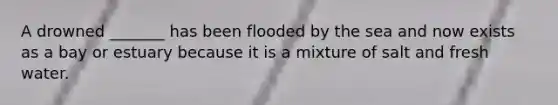 A drowned _______ has been flooded by the sea and now exists as a bay or estuary because it is a mixture of salt and fresh water.