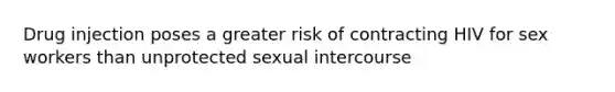 Drug injection poses a greater risk of contracting HIV for sex workers than unprotected sexual intercourse