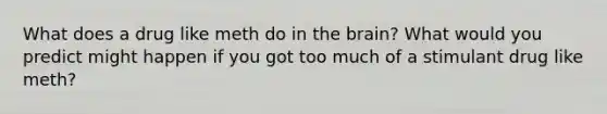 What does a drug like meth do in the brain? What would you predict might happen if you got too much of a stimulant drug like meth?