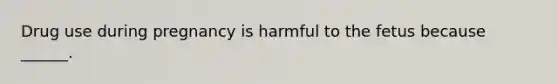 Drug use during pregnancy is harmful to the fetus because ______.