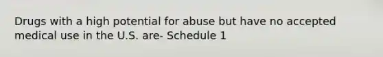 Drugs with a high potential for abuse but have no accepted medical use in the U.S. are- Schedule 1