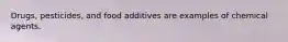 Drugs, pesticides, and food additives are examples of chemical agents.