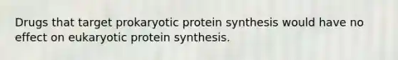 Drugs that target prokaryotic protein synthesis would have no effect on eukaryotic protein synthesis.