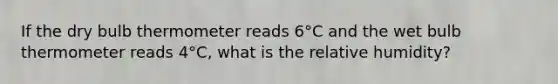 If the dry bulb thermometer reads 6°C and the wet bulb thermometer reads 4°C, what is the relative humidity?