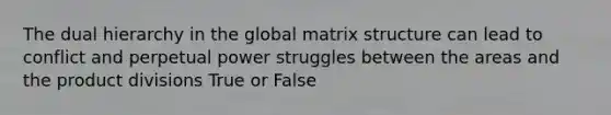 The dual hierarchy in the global matrix structure can lead to conflict and perpetual power struggles between the areas and the product divisions True or False