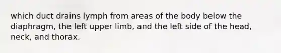 which duct drains lymph from areas of the body below the diaphragm, the left upper limb, and the left side of the head, neck, and thorax.