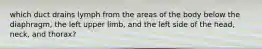 which duct drains lymph from the areas of the body below the diaphragm, the left upper limb, and the left side of the head, neck, and thorax?