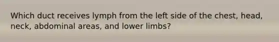 Which duct receives lymph from the left side of the chest, head, neck, abdominal areas, and lower limbs?