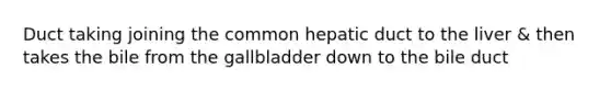 Duct taking joining the common hepatic duct to the liver & then takes the bile from the gallbladder down to the bile duct