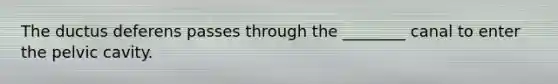 The ductus deferens passes through the ________ canal to enter the pelvic cavity.