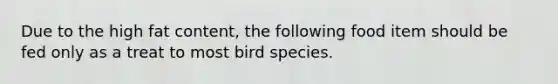 Due to the high fat content, the following food item should be fed only as a treat to most bird species.