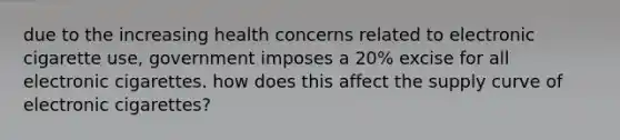 due to the increasing health concerns related to electronic cigarette use, government imposes a 20% excise for all electronic cigarettes. how does this affect the supply curve of electronic cigarettes?