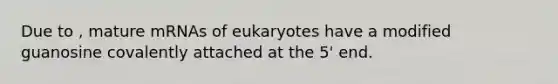 Due to , mature mRNAs of eukaryotes have a modified guanosine covalently attached at the 5' end.