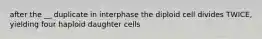 after the __ duplicate in interphase the diploid cell divides TWICE, yielding four haploid daughter cells