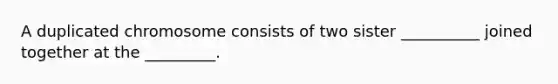A duplicated chromosome consists of two sister __________ joined together at the _________.