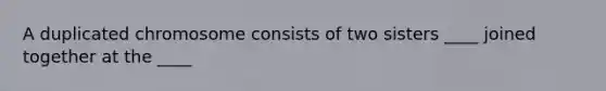 A duplicated chromosome consists of two sisters ____ joined together at the ____