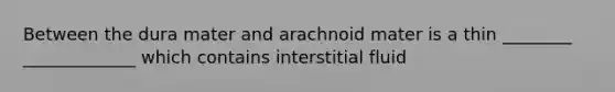 Between the dura mater and arachnoid mater is a thin ________ _____________ which contains interstitial fluid