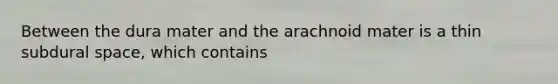 Between the dura mater and the arachnoid mater is a thin subdural space, which contains