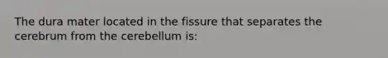 The dura mater located in the fissure that separates the cerebrum from the cerebellum is: