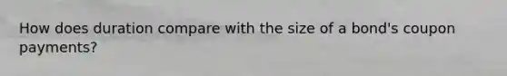 How does duration compare with the size of a bond's coupon payments?