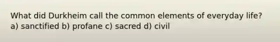 What did Durkheim call the common elements of everyday life? a) sanctified b) profane c) sacred d) civil